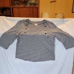 Christopher & Banks Dark Navy and White 3/4 Sleeve Tee